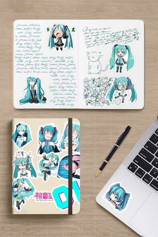Hatsune Miku Sticker Telefon Laptop Bullet Journal Yapışkanlı Folyo Sticker Paketi 24 Adet Çok Renkli