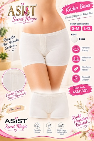 Asist Secret Magic Asm1331 Kadın Ekru Pamuklu Önü Dantel Şerit Şort Boxer Asist Secret Magic Asm1331 Kadın Ekru Pamuklu Önü Dantel Şerit Şort Boxer