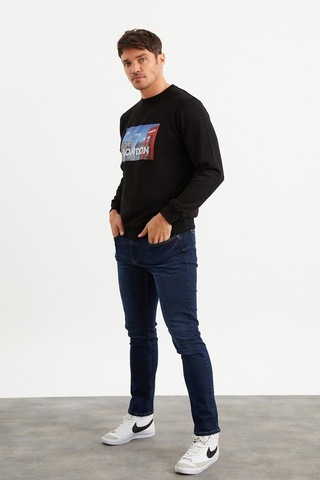 Mysport 5011 Erkek Bisiklet Yaka Baskılı Sweatshirt-siyah Siyah