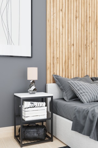 Metal Ayaklı Dekoratif Tel Raflı Komodin Beyaz Beyaz