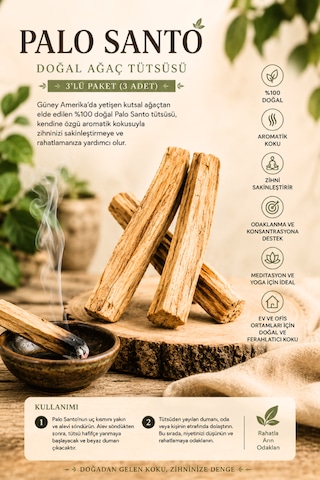 Reyo Palo Santo Doğal Ağaç Tütsüsü 3'lü Paket 3 Adet , %100 Doğal Aromatik Ahşap, Meditasyon, Yoga, Rahatlama Ve Ev Ortamı İçin
