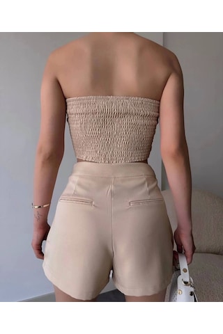 Arkadan Büzgülü Esnek Büstiyer Bej Bej