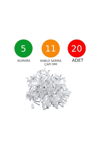 Tek-iş Beton Çivili Kablo Tutucu Kroşe No:5 11mm 20'li Paket Elektrik Ve İnternet Kabloları İçin Sabitlem