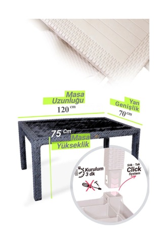 Rattan Masa 70x120 Sabit Masa - Bahçe Balkon Teras 1. Kalite Orta Cappucino