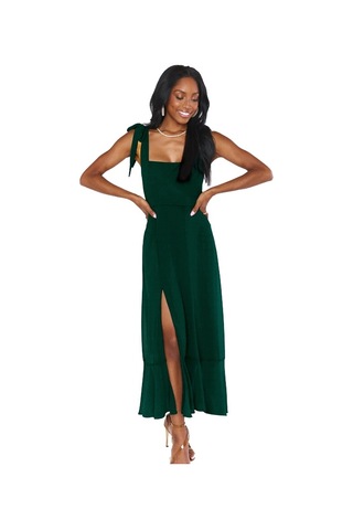 Sones Kadın Şık Yarık Elbise Seyahat Kolsuz Düğüm Askılı Elbise Koyu Yeşil
