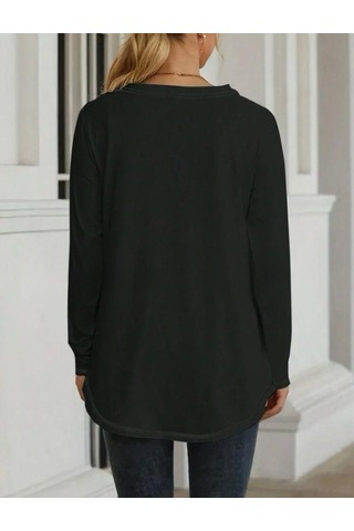 Reka Moda Kadın Uzun Kollu Yuvarlak Yaka Salaş Iki Iplik Bluz Siyah