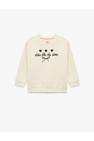 Koton Uzun Kollu Bisiklet Yaka Pamuklu Baskılı Sweatshirt Ekru 6wmg10104ak Ekru