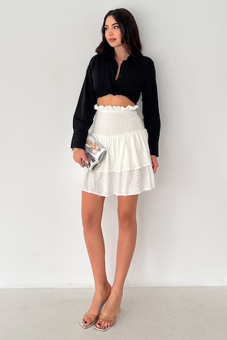Kadın Katlı Smock Bel Mini Short Etek Summer Layers Beyaz