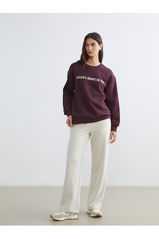 Lcw Everyday Mürdüm Bisiklet Yaka Taşlı Kadın Sweatshirt