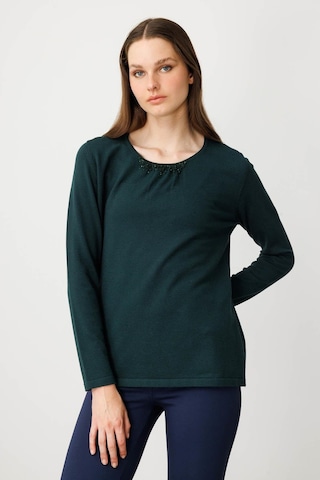 Kadın Sıfır Yaka Dantel Çiçek İşlemeli Ligralı Bluz Yeşil Yeşil