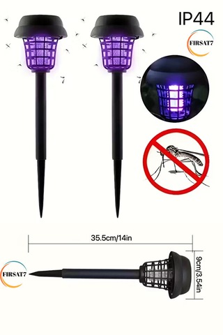 2 Adet 2'si 1 Arada Solar Şarjlı Uv Işıklı Sinek Öldürücü + Bahçe Aydınlatma Süs Işığı & Toprağa Saplamalı