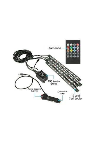 12 Ledli Ayak Altı Led Lamba Sese Ve Müziğe Duyarlı Kumandalı Led