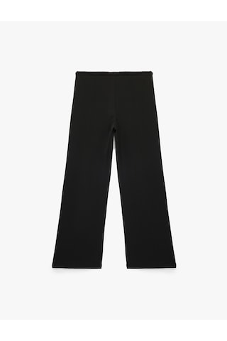 Koton Krep Scuba Kumaş Yüksek Bel Bağcıklı Geniş Paça Pantolon Siyah 6wal40012ık Siyah