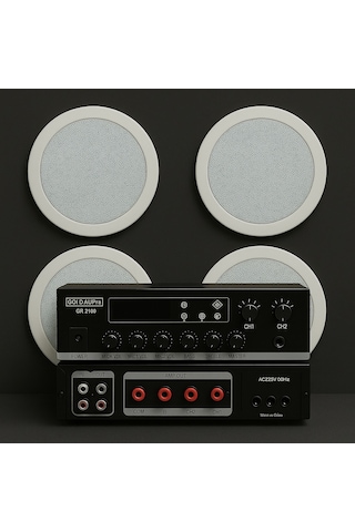 Luxury, 4 Adet Hoparlör 1 Adet Anfi, Asma Tavan Ses Sistemi, Alçıpan Tavan Ses Sistemi, Mağaza Ses Sistemi