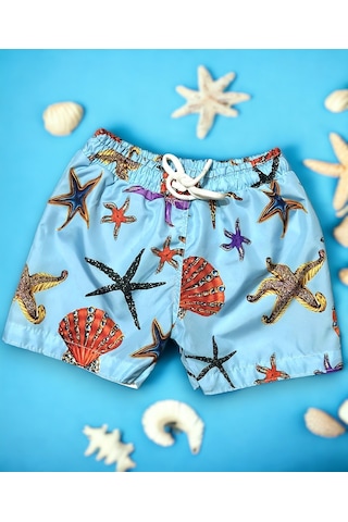 Lolliboomkids Erkek Çocuk Deniz Canlıları Denizaltı Baskı Desen Bel Ayarlı Deniz Şortu / Mayo Mavi Desenli