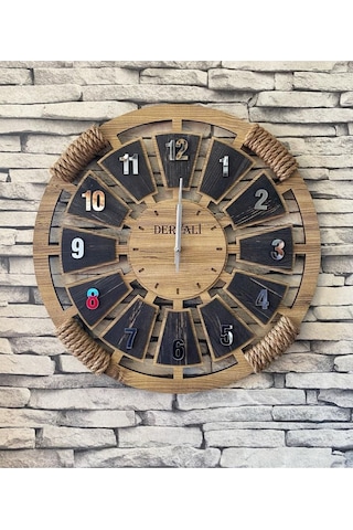 Ahşap Duvar Saati 50 Cm Siyah