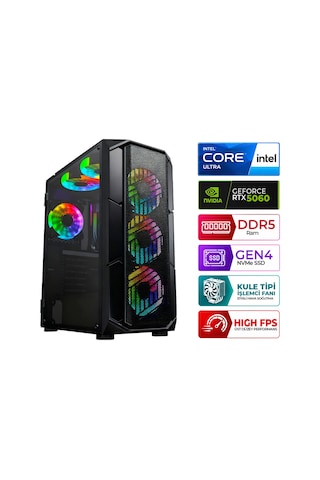 Xaser NORTH X20 Ultra 5 225F 16 GB 1 TB M.2 NVMe SSD 8 GB RTX5060 Free Dos Masaüstü Oyuncu Bilgisayarı
