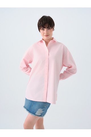 Oversize Fit Kadın Gömlek U.kol Pembe