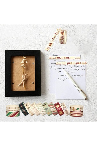 12 Rulo Noel Washi Bant Seti, Altın Maskeleme Bandı, İnce Dekoratif Renkli Bantlar, Noel Tasarımları, El Sanatları Bantları 1,5 Cm X 5 M 12