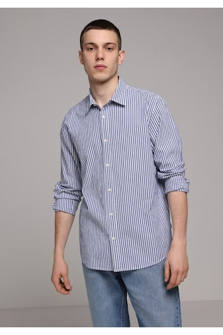 Colin's Colins Regular Fit Shirt Neck Çizgili Erkek Mavi Uzun Kol Gömlek Cl1078078 Q1.v2 Ble Mavi