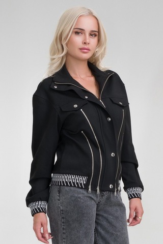 Bold & Young Kadın Viskon Polyester Likralı Kumaş Fermuar Aksesuarlı Kaşkorseli Cepli Ceket Siyah