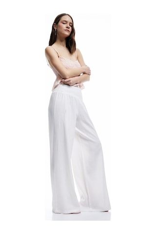 Koton Beli Gipeli Rahat Kalıp Keten Karışımlı Geniş Paça Pantolon Beyaz 5sal40133ıw Beyaz