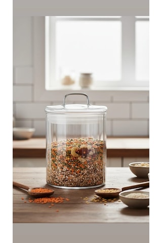 700 Ml Cam Kavanoz Kapaklı Bakliyat, Baharat & Kuru Gıda Saklama Kabı Şeffaf, Dayanıklı Cam