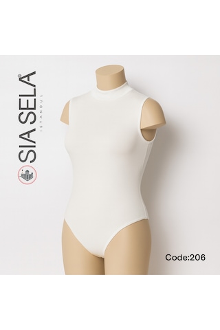 Belpa Sıla Sella Kadın Beyaz Yarım Balıkçı Yaka Kolsuz Body Beyaz