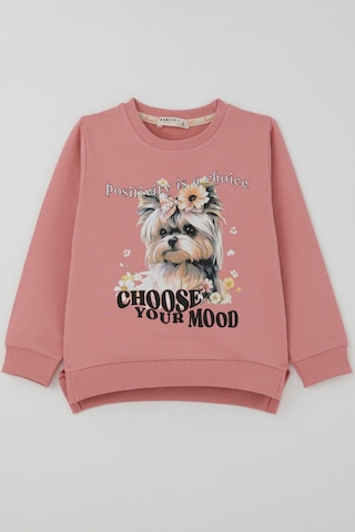 Breeze Kız Çocuk Sweatshirt Sevimli Köpekçik Baskılı Fiyonklu Yazı Baskılı 3-8 Yaş , Gülkurusu