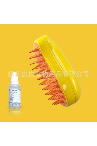 Geeksen Kedi Köpek Spreyli Masaj Tarak - Kuru Temizleme Serumu İle Saç Dökülmesini Önleyen, Cildi Koruyan, Kolay Kullanım - Parlak Sarı