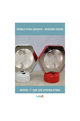 Led Işıklı Sihirli Ayna Çerçeve Modern Tasarım Beyaz Kırmızı