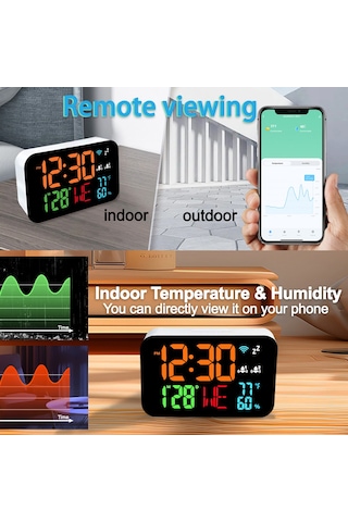 Tuya Wifi Masaüstü Saat Takvim Akıllı Termometre Higrometre Dijital Led Ekran Desteği Wıfı Otomatik Kalibrasyon/4 Seviyeli Ayarlanabilir Parlaklık/app Uzaktan Görüntüleme/yüksek Sıcaklık Uya