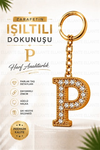Kişiye Özel Harf Anahtarlık Altın Renk Zirkon Taşlı Şık Çanta Süsü Anahtar Aksesuarı Hediyelik Harf 04805754