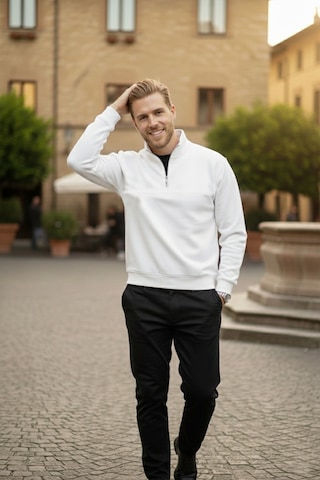 Rizzup Erkek Beyaz Relax Fit İçi Polarlı %100 Pamuk Yarım Fermuarlı Dik Yaka Sweatshirt 2600760
