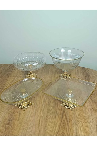 Elta Collection Gold Detaylı Metal Ayak 4 Parça Sunum Ve Servis Seti Gold