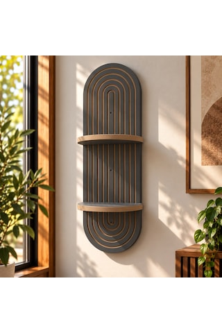 Antrasit Ahşap 2 Katlı Modern Duvar Rafı 85x30