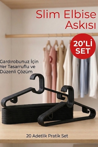 Ego Home 20 Adet Slim Askı Elbise Askısı - Siyah