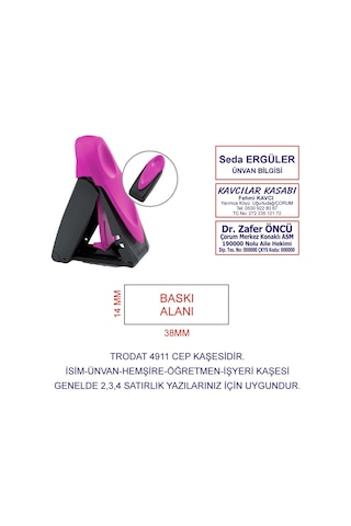 Kaşeciniz Trodat 9411 Cep Kaşe Pembe Makine Mavi Mürekkep