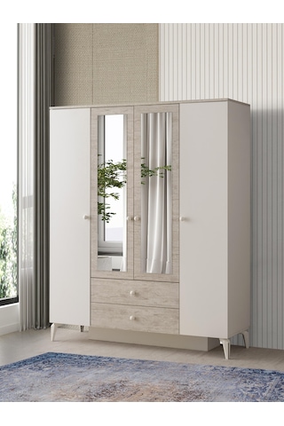Petra 4 Kapaklı Aynalı Elbise Dolabı Gardrop 160x55x200