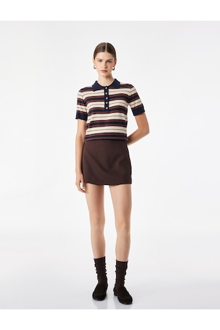 Koton Slim Fit Cepli Mini Şort Etek Kahverengi 7wak40027pw Kahve