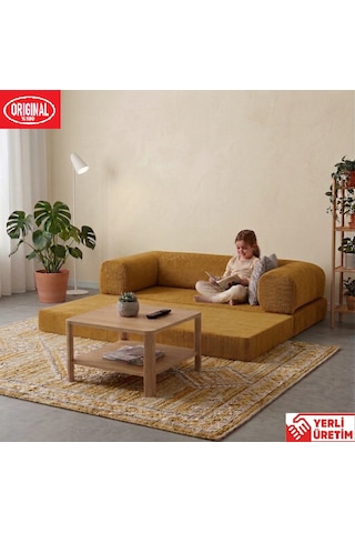 Pleasant K180x90 Sünger Kanepe Modüler Kadife Kumaşlı Koltuk Hardal