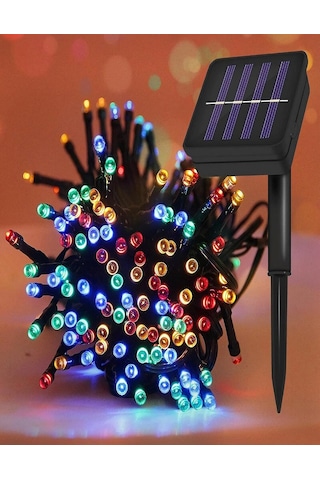 Solar 100 Ledli 12 Metre Renkli Bahçe Aydınlatma Dekorasyon Güneş Enerjili Led Renkli Işık Yılbaşı