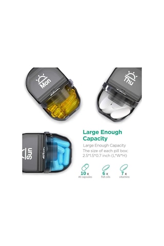 Kangvka Haftalık 14 Bölmeli Sağlık Kutusu, Tarihli Markalı, Su Geçirmez, Nem Ve Toz Koruyucu, Plastik İlaç Depolama Kutusu Siyah