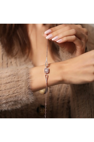 925 Ayar Gümüş Rose Baget Taşlı Bileklik