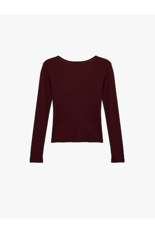 Koton Modal Kumaş Slim Fit Uzun Kollu Kruvaze Degaje Yaka Bluz Bordo 6wak80408ek Bordo