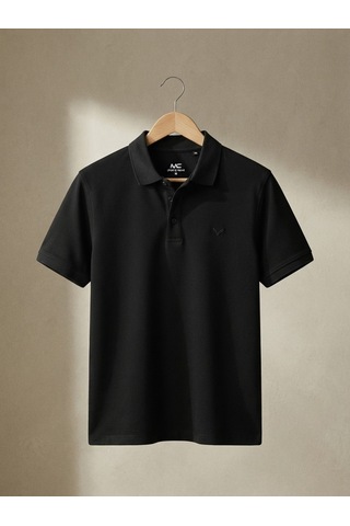 Maccali Erkek Siyah İthal Dokulu Basic Polo Yaka Tişört