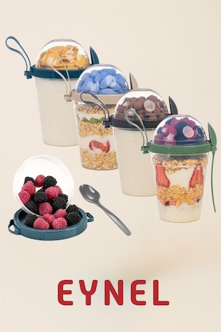 Eynel 1 Adet Take N Go Kaşıklı Hazneli Meyveli Yoğurt Kutusu Piknik Iş Atıştırmalık Müsli Granola Süt Çok Renkli