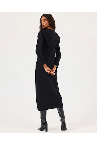 Scl Kadın Fırfır Detaylı Triko Elbise 10002421711016 Siyah