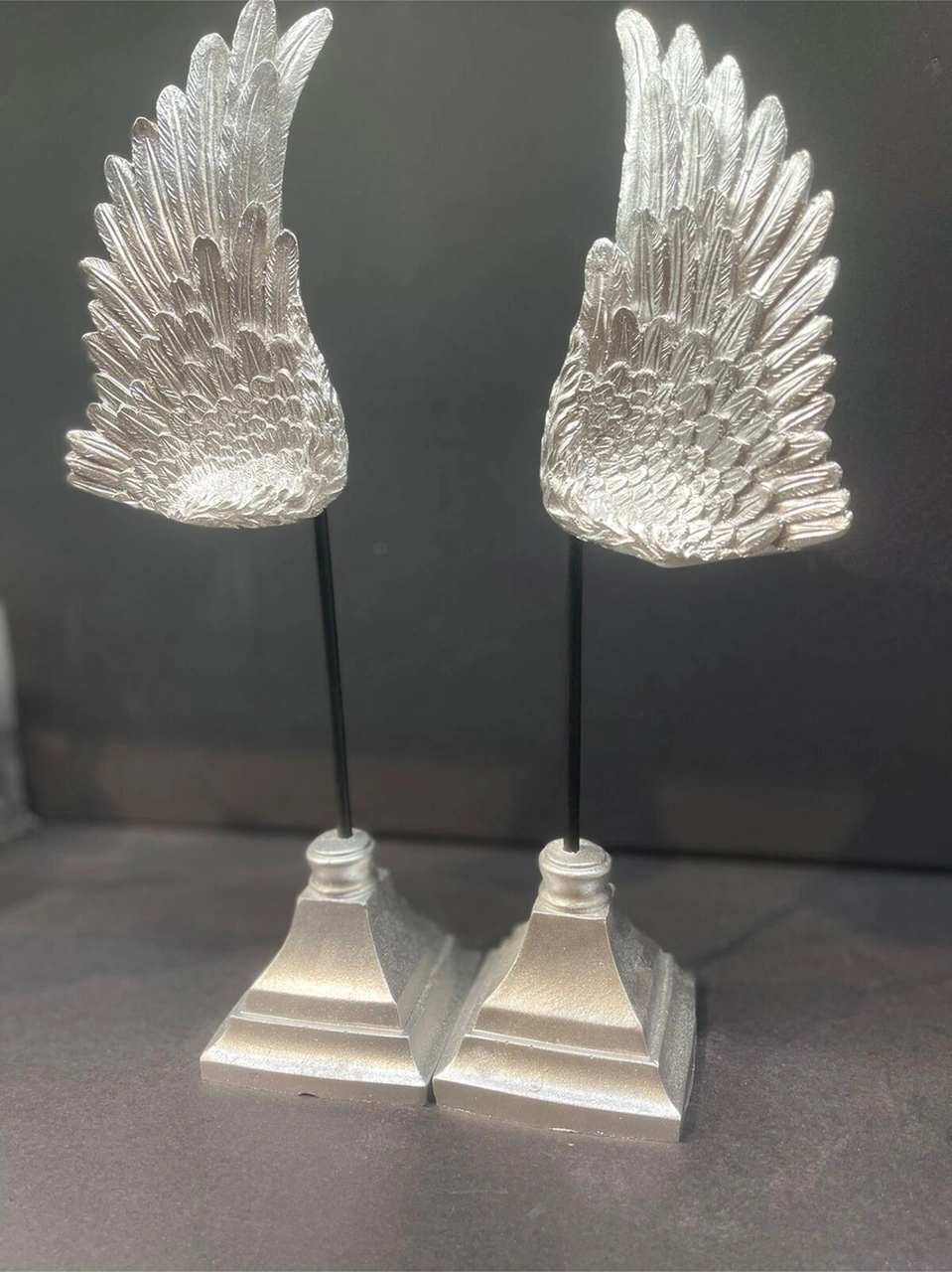 Dekoratif Polyester Ikili Melek Kanatları Biblo Gümüş