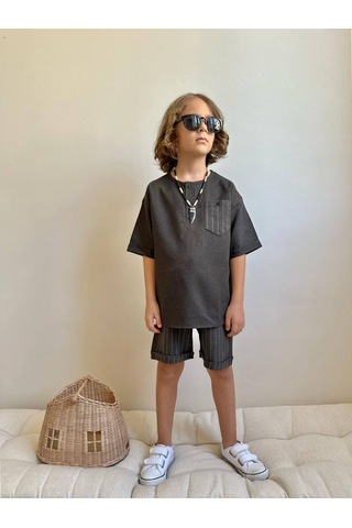 Jolly Kids Erkek Çocuk Siyah Cepli Keten Takım Siyah